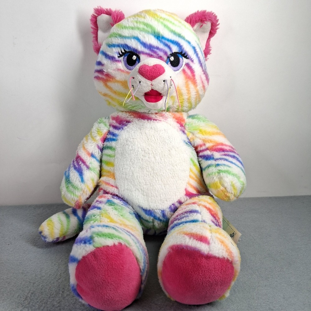 Build-A-Bear Workshop 2014 Rainbow Tiger Cat Plush 16" Colorful Stripe Animal